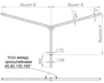 Кронштейн угловой двухрожковый 2К2(15°)-2,5-2,5-Ф6-β-Тр.48 Кронштейн угловой двухрожковый 2К2(15°)-2,5-2,5-Ф6-β-Тр.48